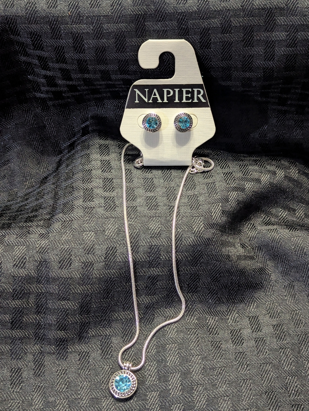 Napier Silver-Tone / Aqua Necklace and Earrings Set.